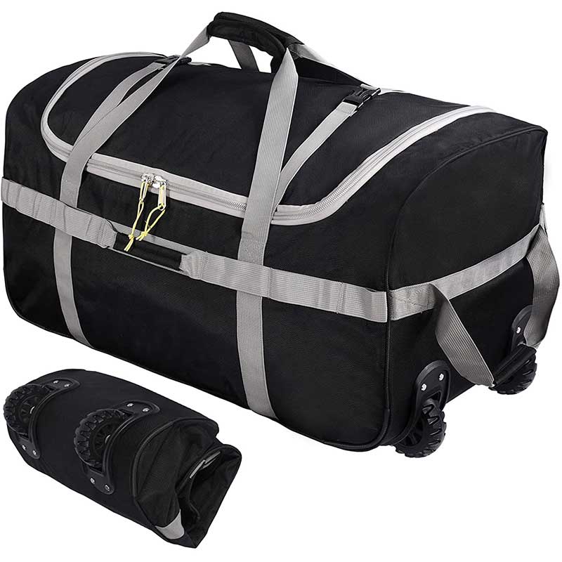 Collapsible Large Duffel Bag With Rollers Camping Foldable Rolling ...