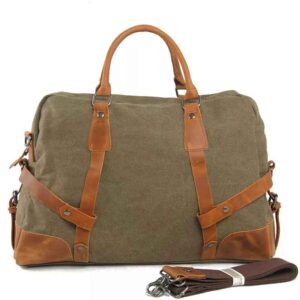 European Styles OEM/ODM Leisure Adjustable Shoulder Straps Outdoor Gym Sports Real Leather Canvas Travel Bag