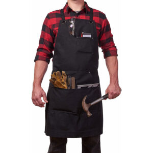Durable Waxed Canvas Black Apron for Men and Women With Pockets & Crossback