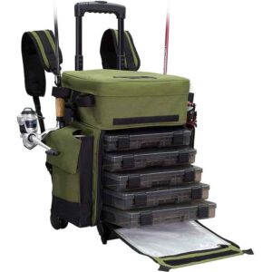 Custom Large Outdoors Waterproof Rolling Fishing Tackle Box 4 Rod Holders Fishing Bag Backpack with Wheels