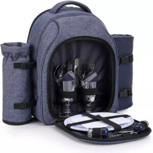 Custom 600D Oxford Blanket 2 Person Outdoor Insulated Picnic Cooler Backpack with Cutlery Set