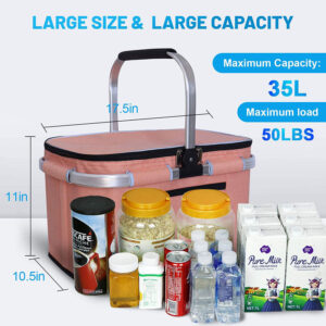 35L Large Shopping Travel Camping Leak-Proof Insulated Lightweight Picnic Basket