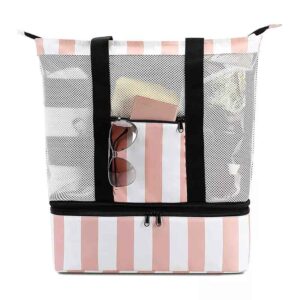 Large Foldable Waterproof Travel Lightweight Swimming Tote Mesh Beach Bag Detachable Cooler Insulated Pool Picnic Bag For Women