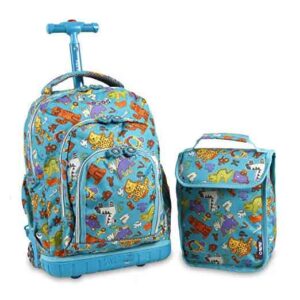 Lightweight Child Kids Rolling School Backpack and Lunch Bag Set