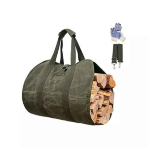 Durable Waterproof Heavy Duty Canvas Tote Firewood Holders Rack Wood Carrying Bag Indoor for Storage with Handles
