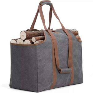 Factory Wholesale Large Capacity Waterproof Waxed Canvas Durable Fireplace Mesh Firewood Carrier Tote Bag