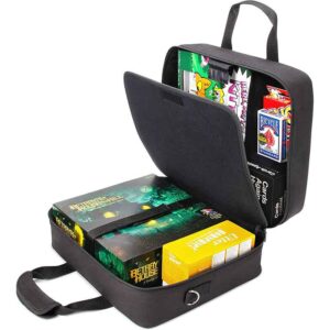 Board Game Carrying Case Bag with Custom Storage Compartments and Padded Shoulder Strap