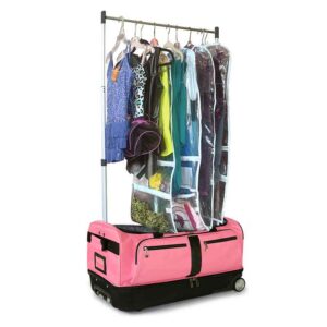 Collapsible Lightweight Drop-Bottom Travel Wheeled Closet Duffel Trolley Dance Bag With Garment Rack