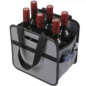 Portable Collapsible Reusable Liquor Champagne Beer Caddy Carrier Box 6 Bottle Wine Carrier Tote Bag