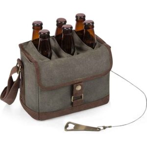 Removable Inner Divider 6-Bottle Beer Caddy Waterproof Waxed Cotton Canvas Beer Shoulder Bag