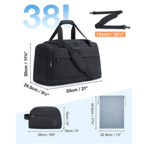 Black Classic Portable Travel Duffel Bags with Toiletry Bag 38L