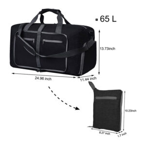 65L Foldable Waterproof Travel Duffle Bags with Shoes Compartment and Adjustable Strap for Men Women