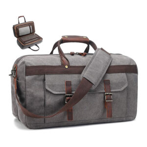 Waterproof Genuine Leather Canvas Travel Duffel Bags for Women Overnight Weekender Bag for Traveling