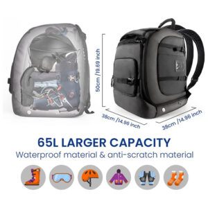 65L Waterproof Scratch Resistant Skiing Gear Bag for Ski Helmet, Goggles