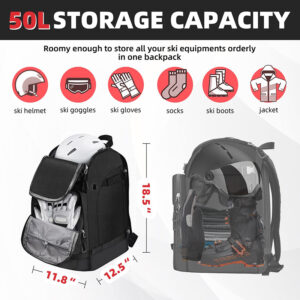 Ski Boot Bag Backpack 50L Waterproof Large Capacity Skiing and Snowboarding Snowboard Boot Bag